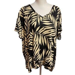 Nicole Miller New York Womens Linen Shirt Black Tan Sz 3X Summer Tropical Island